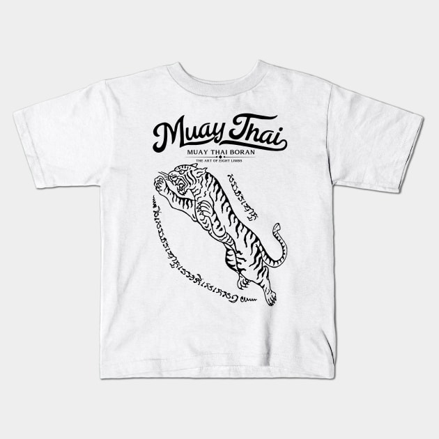 Muay Thai Tattoo Tiger Kids T-Shirt by KewaleeTee